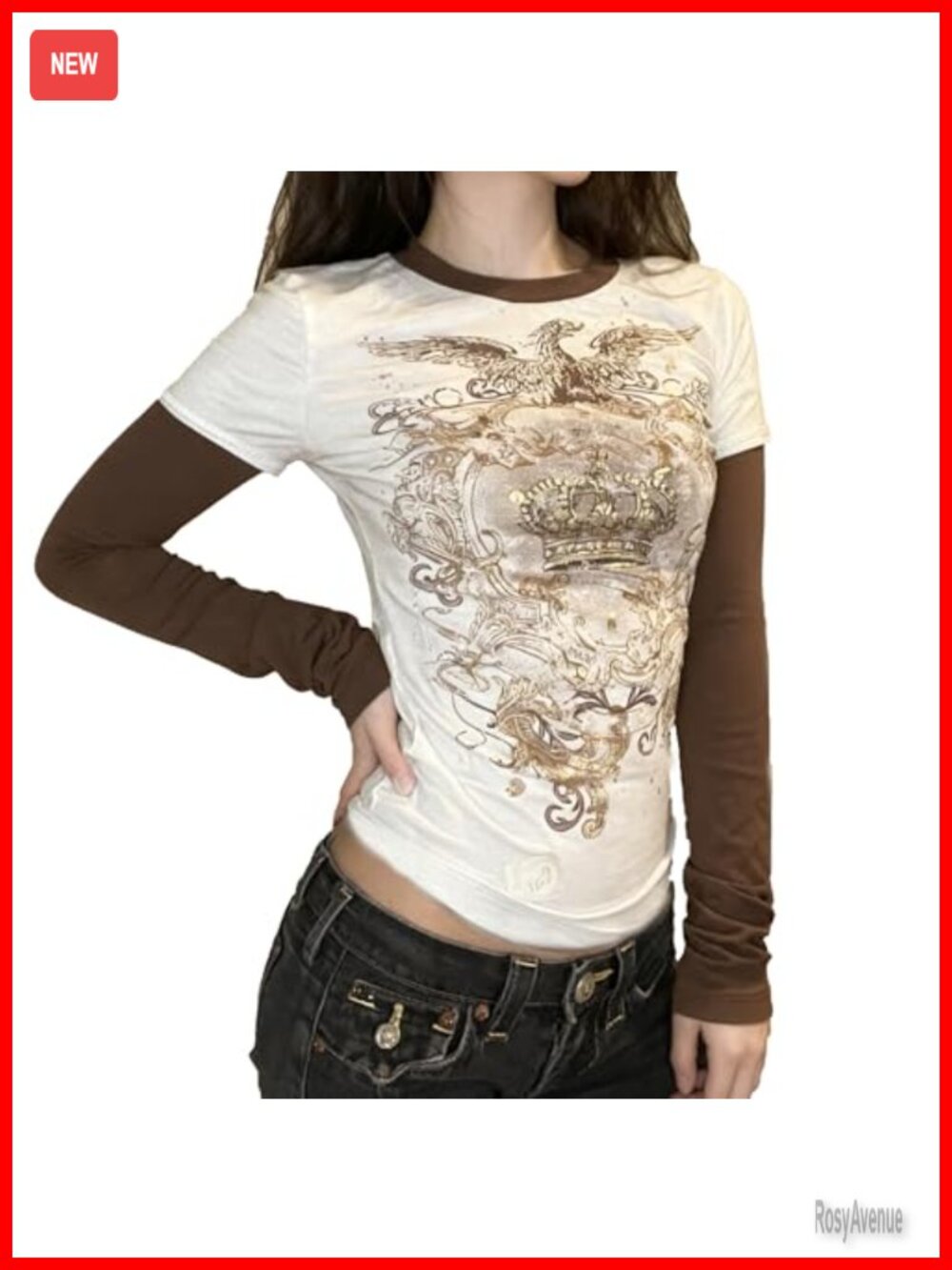 Y2K Striped Graphic Patchwork Slim Fit Pullover Sweatshirt Womens
